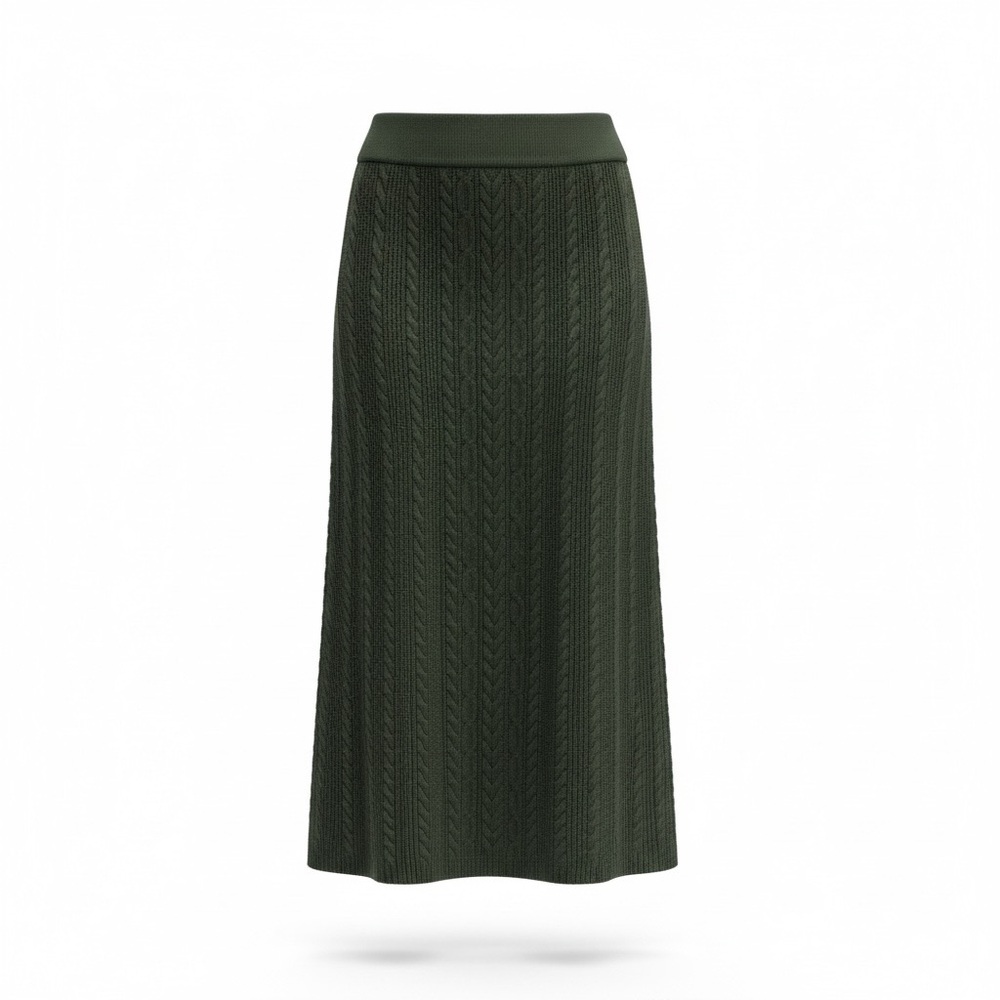 SÉZANE Marilou Merino Wool/Cotton Cable Knit Midi Skirt, Khaki, Large - Picture 7 of 13